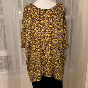 LuLaRoe M Purple Gold Yellow Crewneck Drop Short Sleeve Oversized Irma Top